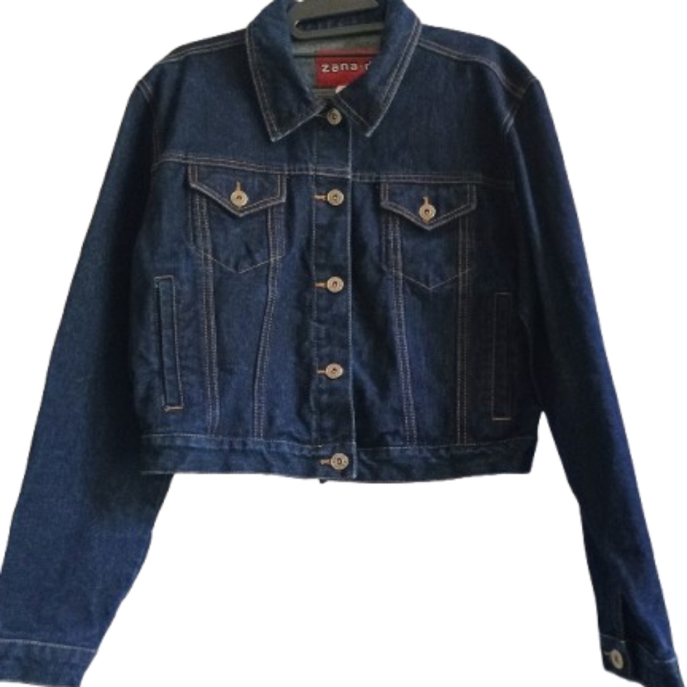 Zana Di Womens Jacket Size L Blue Denim Long Sleeve Metal Button Up Collared